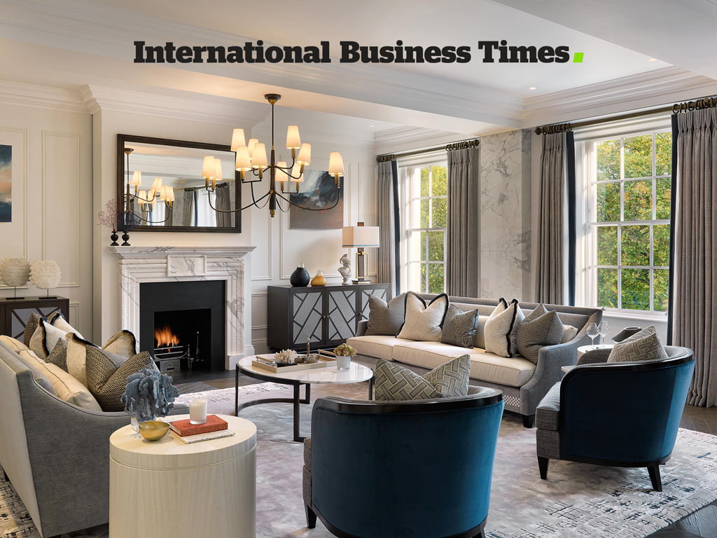 International Business Times logo & the internal layout of a luxury living room