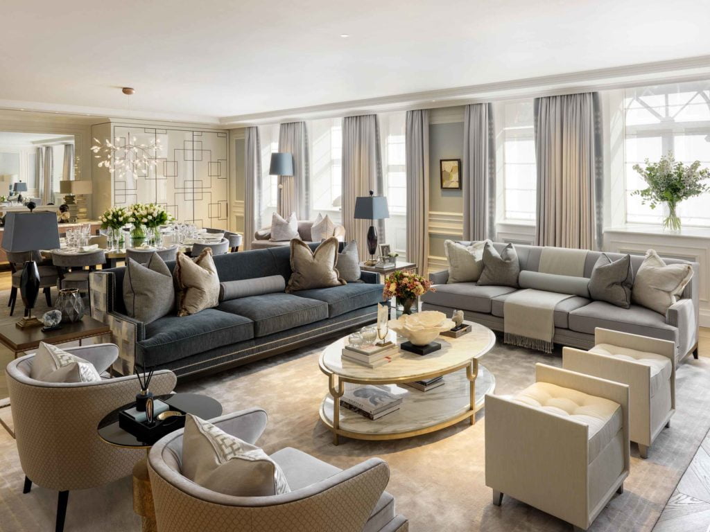 The luxury interior design of a living room in a prime property located in London, England