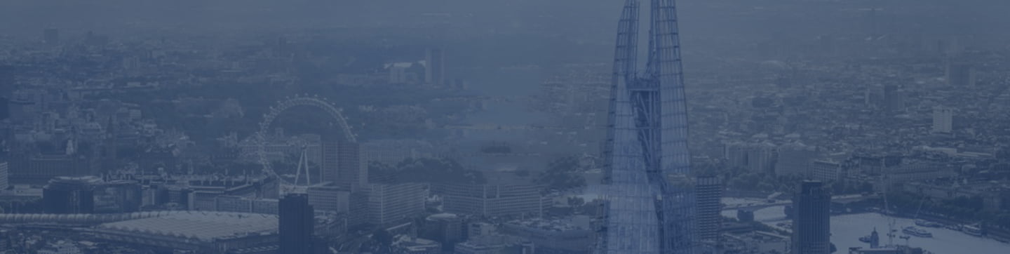 View of London along the river Thames, with the London Eye in the midground