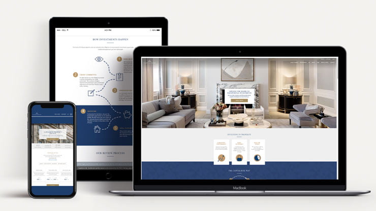 Images of the CapitalRise site on multiple devices including a laptop, tablet and mobile phone
